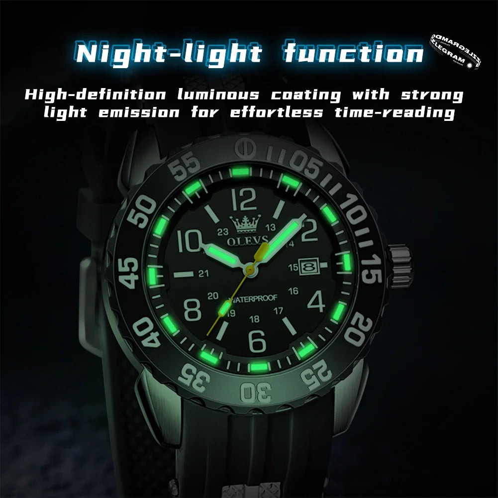 OLEVS 3688 Watches For Man Original Quartz Watch Waterproof Luminous Arabic Date Sports Watches Silicone Strap Box Gifts Reloj
