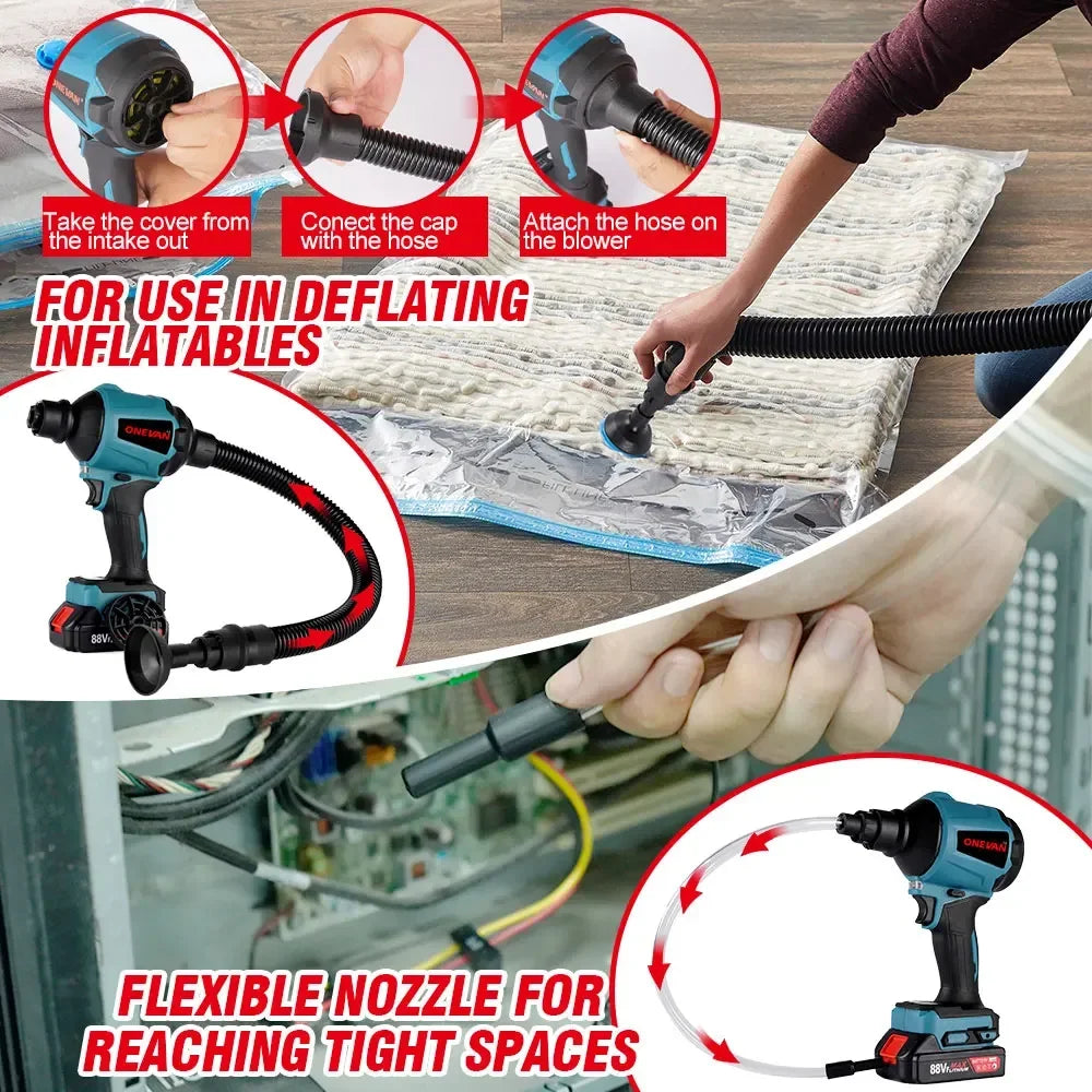 ONEVAN 6IN1 Wireless Air Blower 4000RPM Rechargeable 6Nozzle Mini Blower Dust Blower Inflator Vacuum For Makita 18V Battery Pin