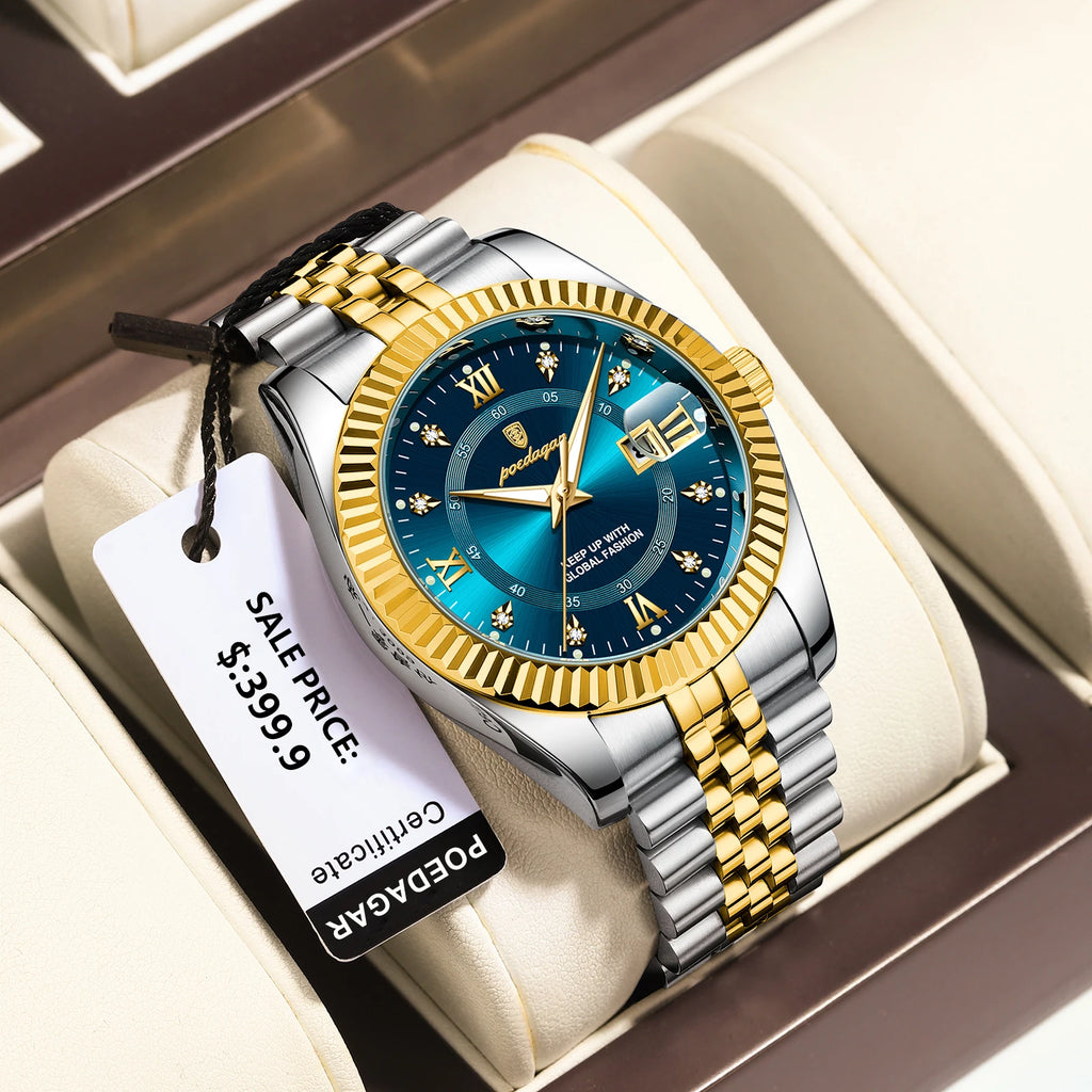 POEDAGAR Business Luxury Quartz Wristwatch For Men Waterproof Luminous Date Man Watch Stainless Steel Sports Men's Watches Reloj
