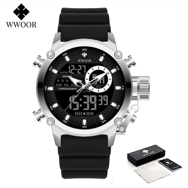 WWOOR New Fashion Military Sports Men's Nylon Watches Digital Quartz Wristwatch Waterproof Dual Display Clock Relogio Masculino