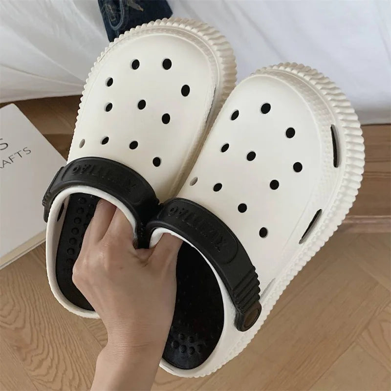Beach cool slippers women's summer creative DIY muffin thick bottom stepping on shit feeling cute hole shoes