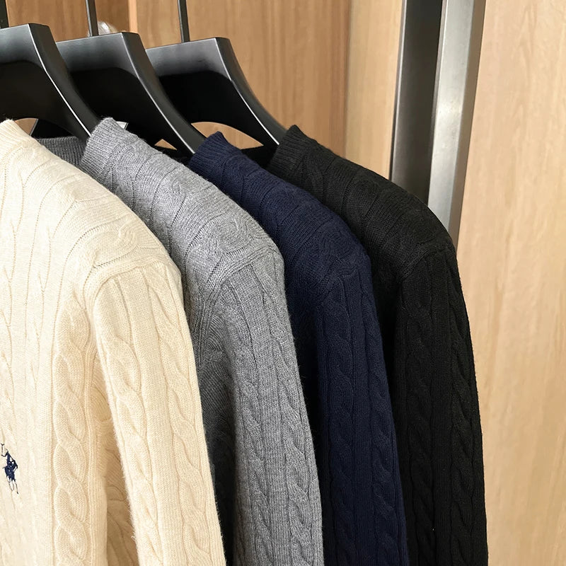 Luxury High-End Solid Color Long Sleeve Sweater Spring Autumn 2026 No.1 Sales Embroidered Fried Dough Twists Knitted