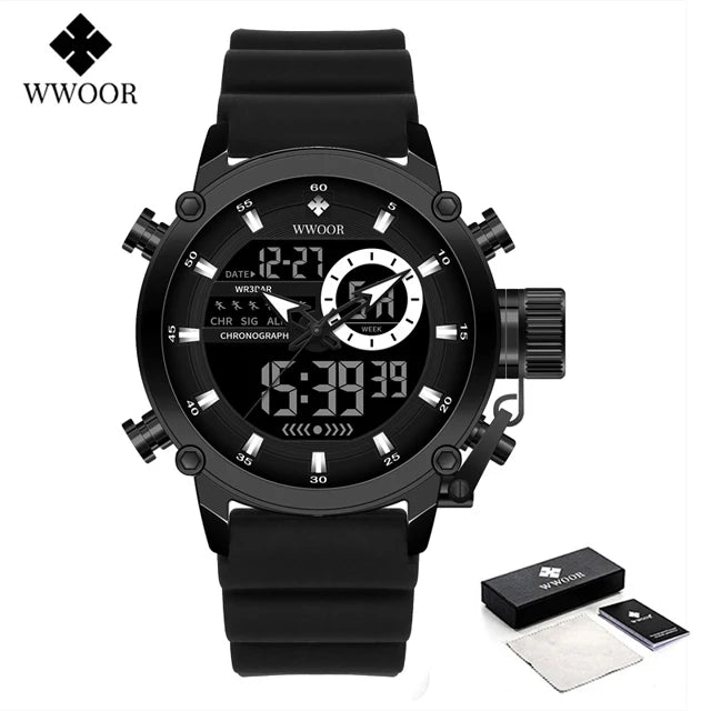 WWOOR New Fashion Military Sports Men's Nylon Watches Digital Quartz Wristwatch Waterproof Dual Display Clock Relogio Masculino
