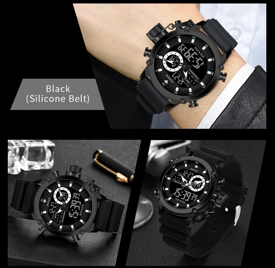 WWOOR New Fashion Military Sports Men's Nylon Watches Digital Quartz Wristwatch Waterproof Dual Display Clock Relogio Masculino