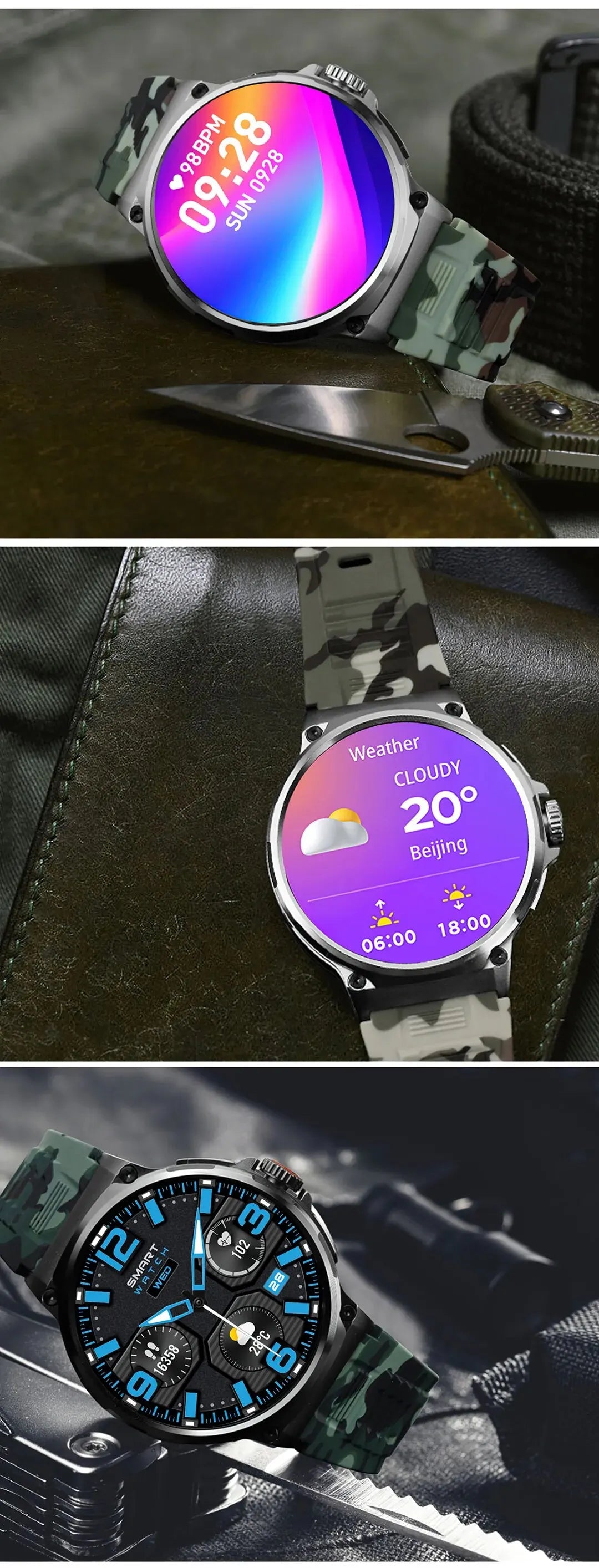 New Military Smart Watch Men 710 mA Waterproof Outdoor Sport Fitness Watches Health Monitor BT Call Smart Watch Men