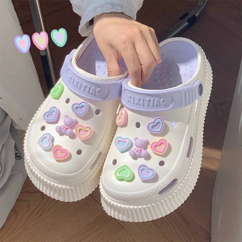 Beach cool slippers women's summer creative DIY muffin thick bottom stepping on shit feeling cute hole shoes