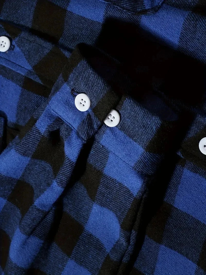 Spring and Autumn Fashion Cotton Long Sleeve Men's Shirt New Brushed Red Plaid Business Leisure Fit Flannel No iron