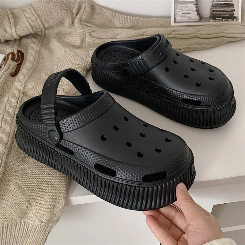 Beach cool slippers women's summer creative DIY muffin thick bottom stepping on shit feeling cute hole shoes