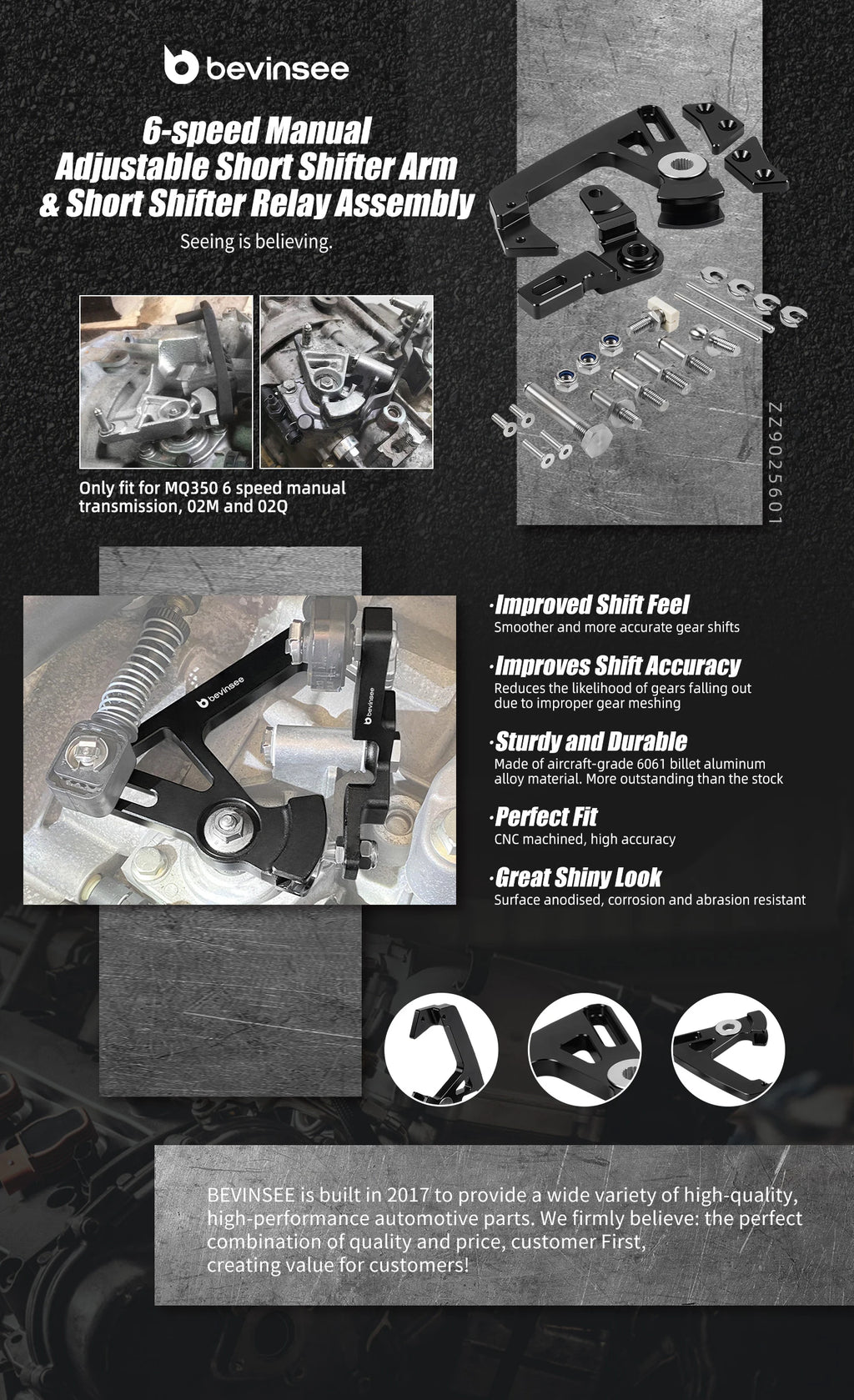 6 Speed Adjustable Short Shifter Arm & Shift Lever Kit for MQ350, for VW Golf MK5 MK6 MK7 MK7.5 MK8, for Audi A3 S3 TT