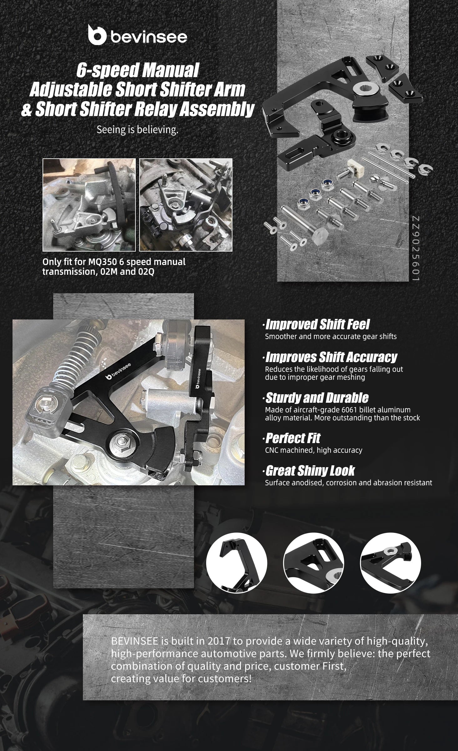 6 Speed Adjustable Short Shifter Arm & Shift Lever Kit for MQ350, for VW Golf MK5 MK6 MK7 MK7.5 MK8, for Audi A3 S3 TT