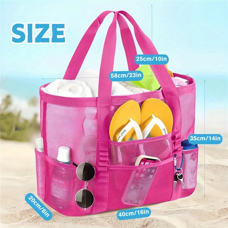 Beach Bags Sandproof Mesh Beach Pool Travel Storage Tote Bag with Multiple Pockets for Family Beach Bag for Vacation Essentials