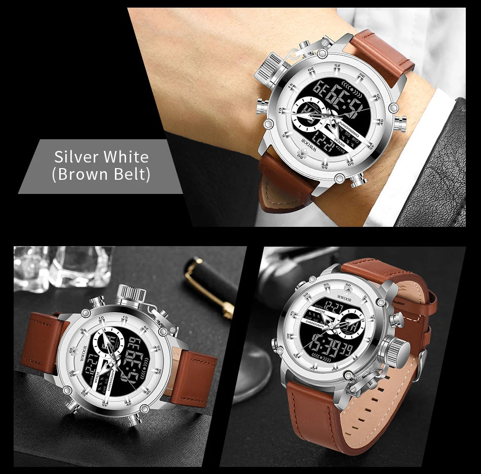 WWOOR New Fashion Military Sports Men's Nylon Watches Digital Quartz Wristwatch Waterproof Dual Display Clock Relogio Masculino