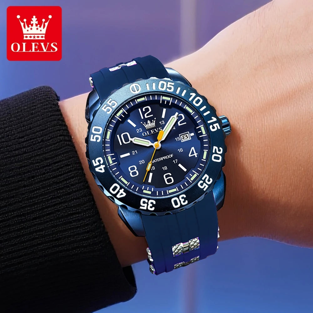 OLEVS 3688 Watches For Man Original Quartz Watch Waterproof Luminous Arabic Date Sports Watches Silicone Strap Box Gifts Reloj