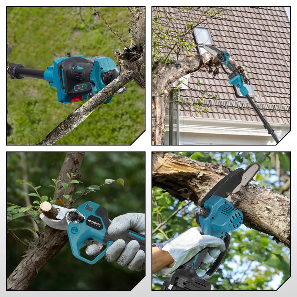 YOFIDRA Brushless Telescoping Pole Electric Chainsaw Scalable Pruner Shear Scissors Garden Tool For Makita 21V Battery Pin