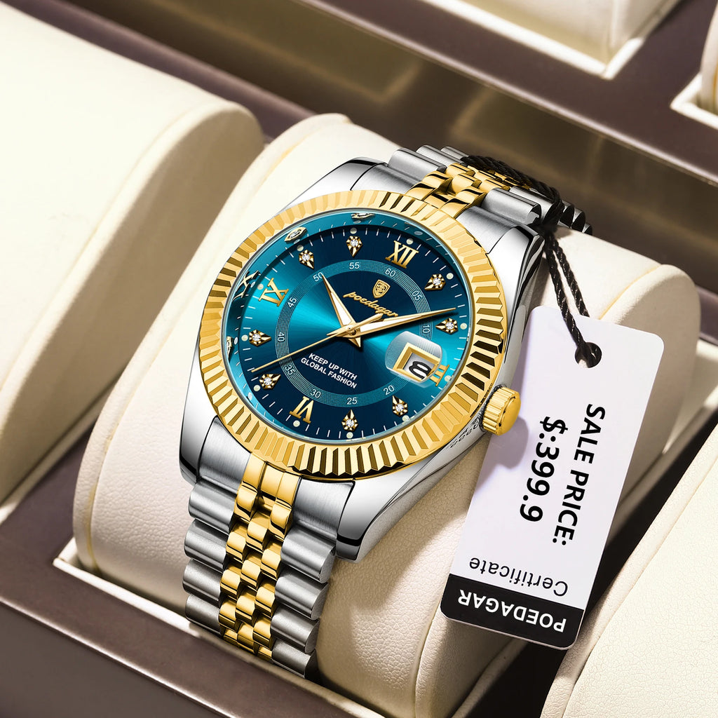 POEDAGAR Business Luxury Quartz Wristwatch For Men Waterproof Luminous Date Man Watch Stainless Steel Sports Men's Watches Reloj