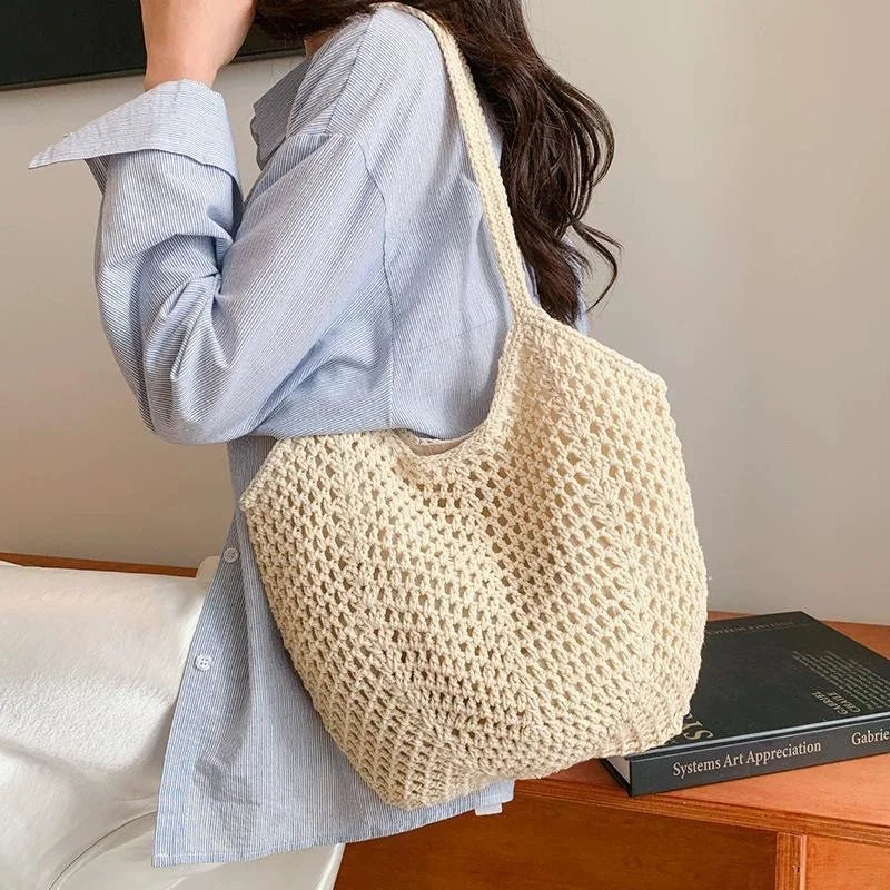 Beach Bags for Women - Women Beach Tote Bag, Summer Mesh Hollow Straw Tote Bag for Holiday Market