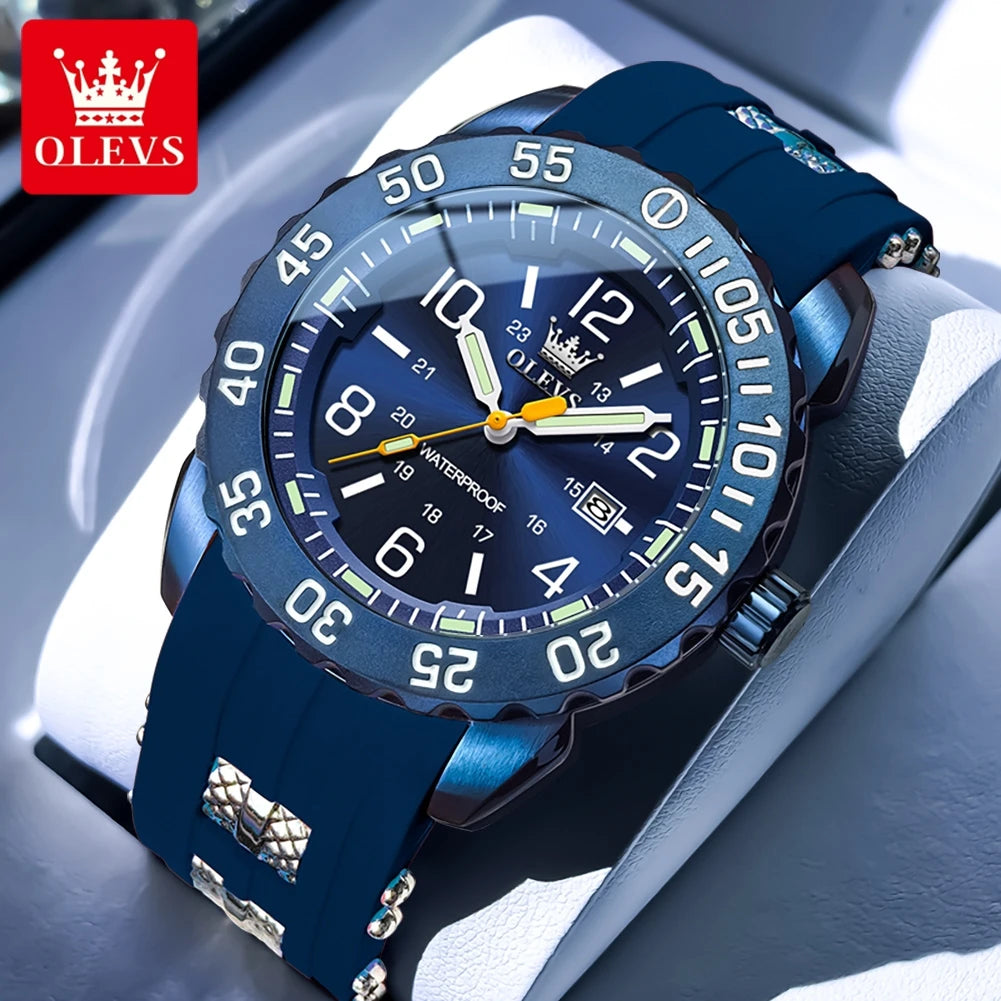 OLEVS 3688 Watches For Man Original Quartz Watch Waterproof Luminous Arabic Date Sports Watches Silicone Strap Box Gifts Reloj