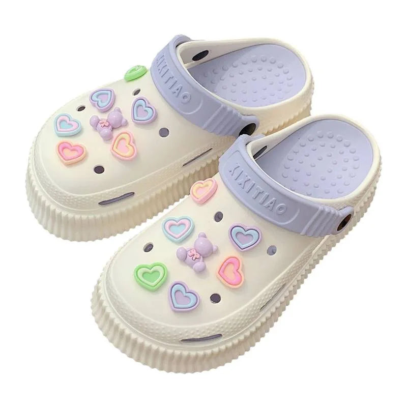 Beach cool slippers women's summer creative DIY muffin thick bottom stepping on shit feeling cute hole shoes
