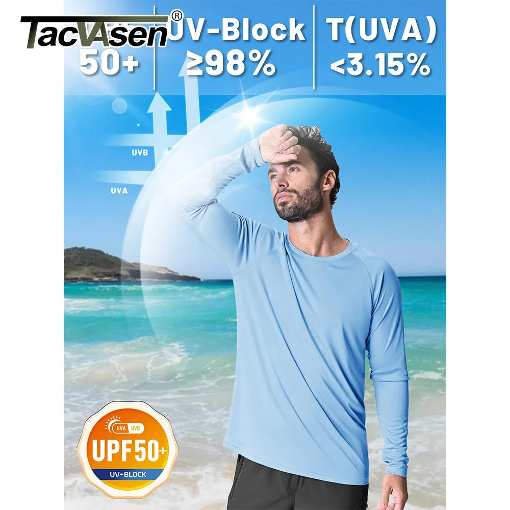 TACVASEN Men's Sun Protection T-shirts Summer UPF 50+ Long Sleeve Performance Quick Dry Breathable Hiking Fish T-shirts UV-Proof