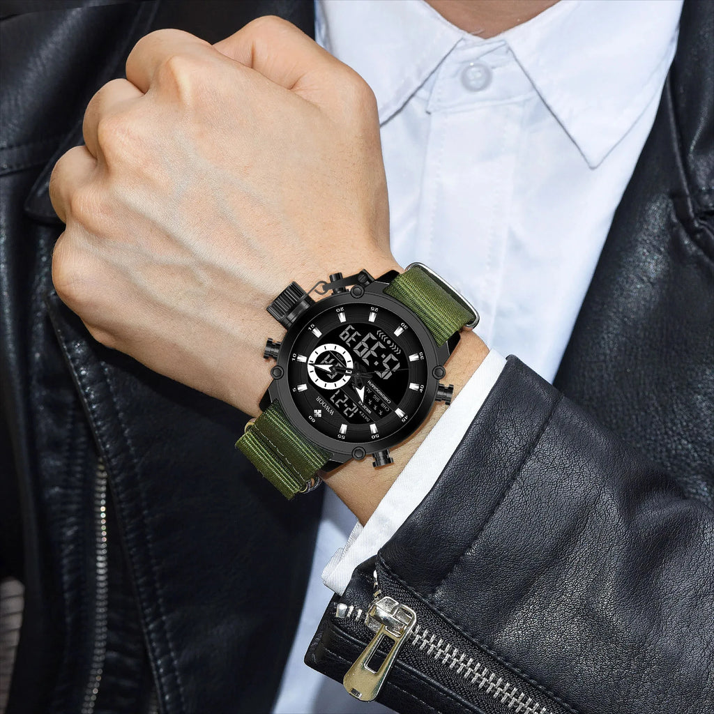 WWOOR New Fashion Military Sports Men's Nylon Watches Digital Quartz Wristwatch Waterproof Dual Display Clock Relogio Masculino