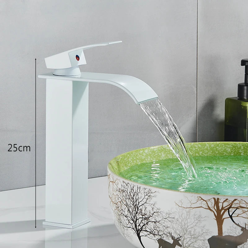 Waterfall Black Higher Basin Wash Basin Bathroom Cabinet Faucet Bathroom Nordic Black Paint Single Hole Faucet