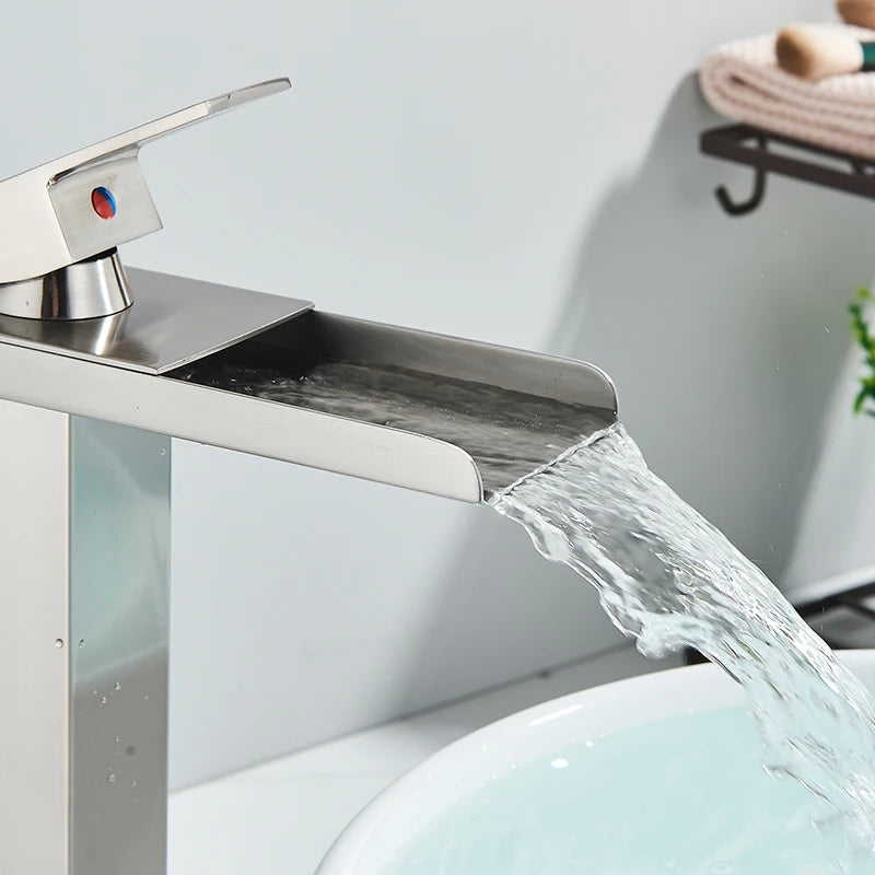 Waterfall Black Higher Basin Wash Basin Bathroom Cabinet Faucet Bathroom Nordic Black Paint Single Hole Faucet