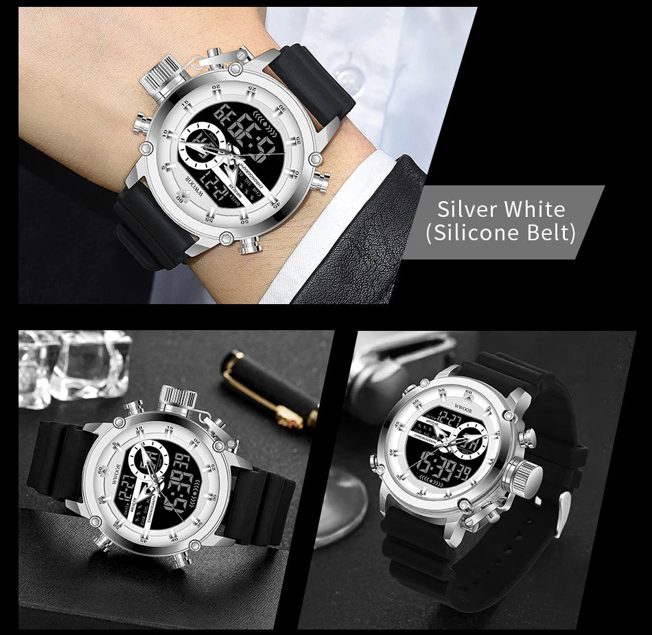 WWOOR New Fashion Military Sports Men's Nylon Watches Digital Quartz Wristwatch Waterproof Dual Display Clock Relogio Masculino