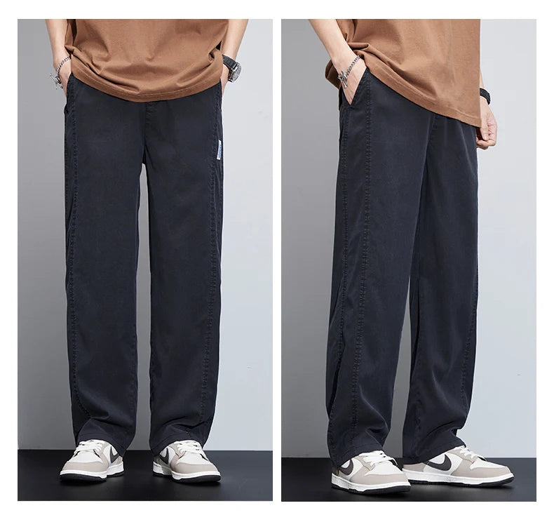 High Quality Summer Ultrathin Soft Lyocell Fabric Men's Casual Pants Elastic Waist Breathe Loose Straight Trousers Plus Size 5XL