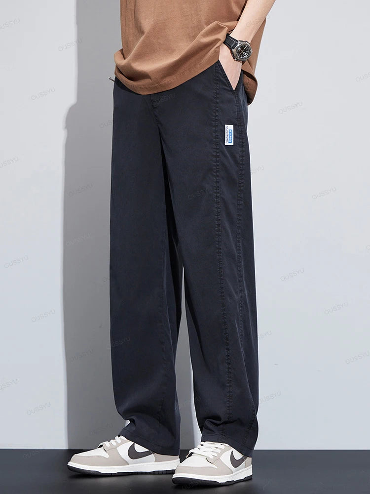 High Quality Summer Ultrathin Soft Lyocell Fabric Men's Casual Pants Elastic Waist Breathe Loose Straight Trousers Plus Size 5XL