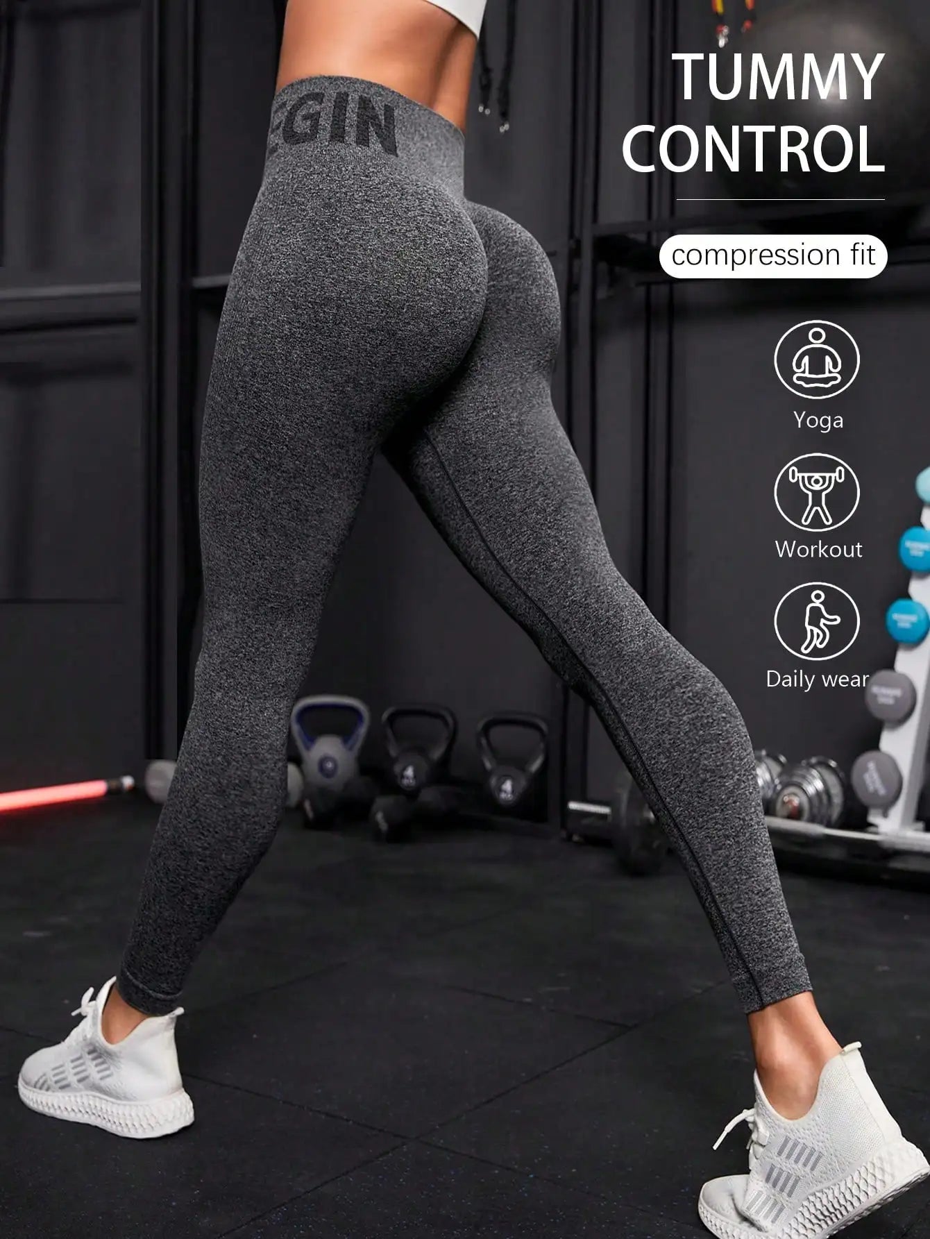 Seamless letter peach yoga pants, hip lifting yoga clothes, tight fitting high waisted sports and fitness pants for women
