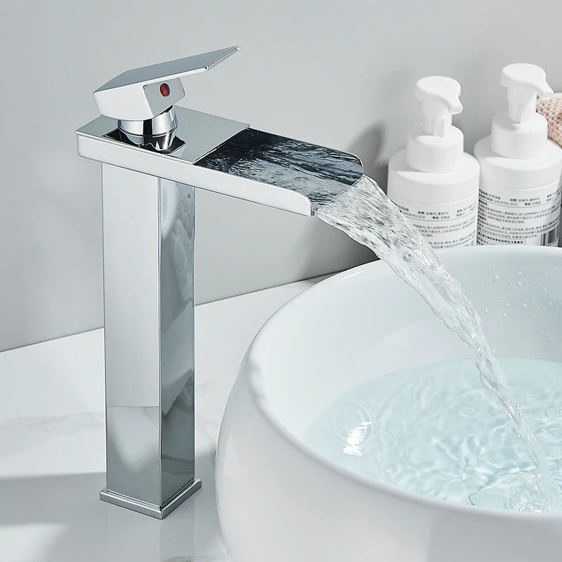 Waterfall Black Higher Basin Wash Basin Bathroom Cabinet Faucet Bathroom Nordic Black Paint Single Hole Faucet