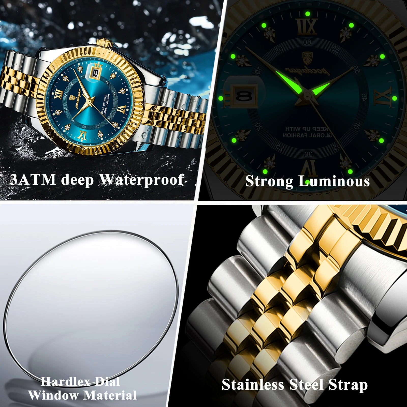 POEDAGAR Business Luxury Quartz Wristwatch For Men Waterproof Luminous Date Man Watch Stainless Steel Sports Men's Watches Reloj