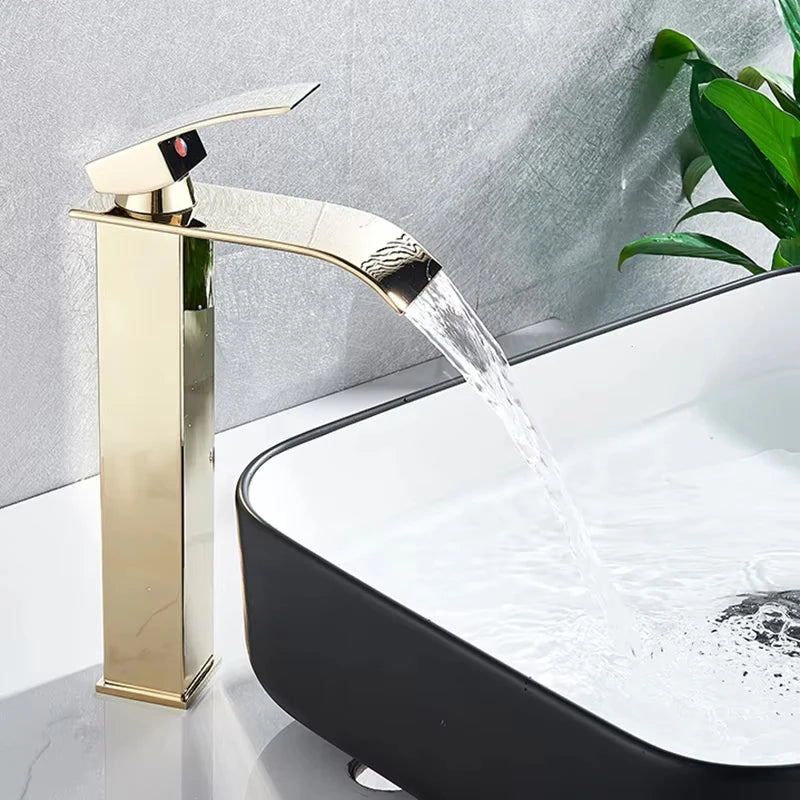 Waterfall Black Higher Basin Wash Basin Bathroom Cabinet Faucet Bathroom Nordic Black Paint Single Hole Faucet