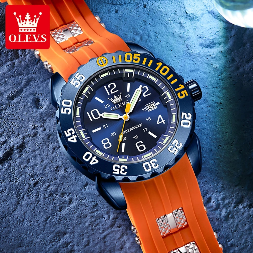 OLEVS 3688 Watches For Man Original Quartz Watch Waterproof Luminous Arabic Date Sports Watches Silicone Strap Box Gifts Reloj