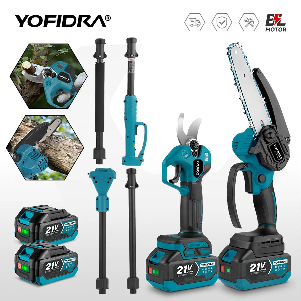 YOFIDRA Brushless Telescoping Pole Electric Chainsaw Scalable Pruner Shear Scissors Garden Tool For Makita 21V Battery Pin