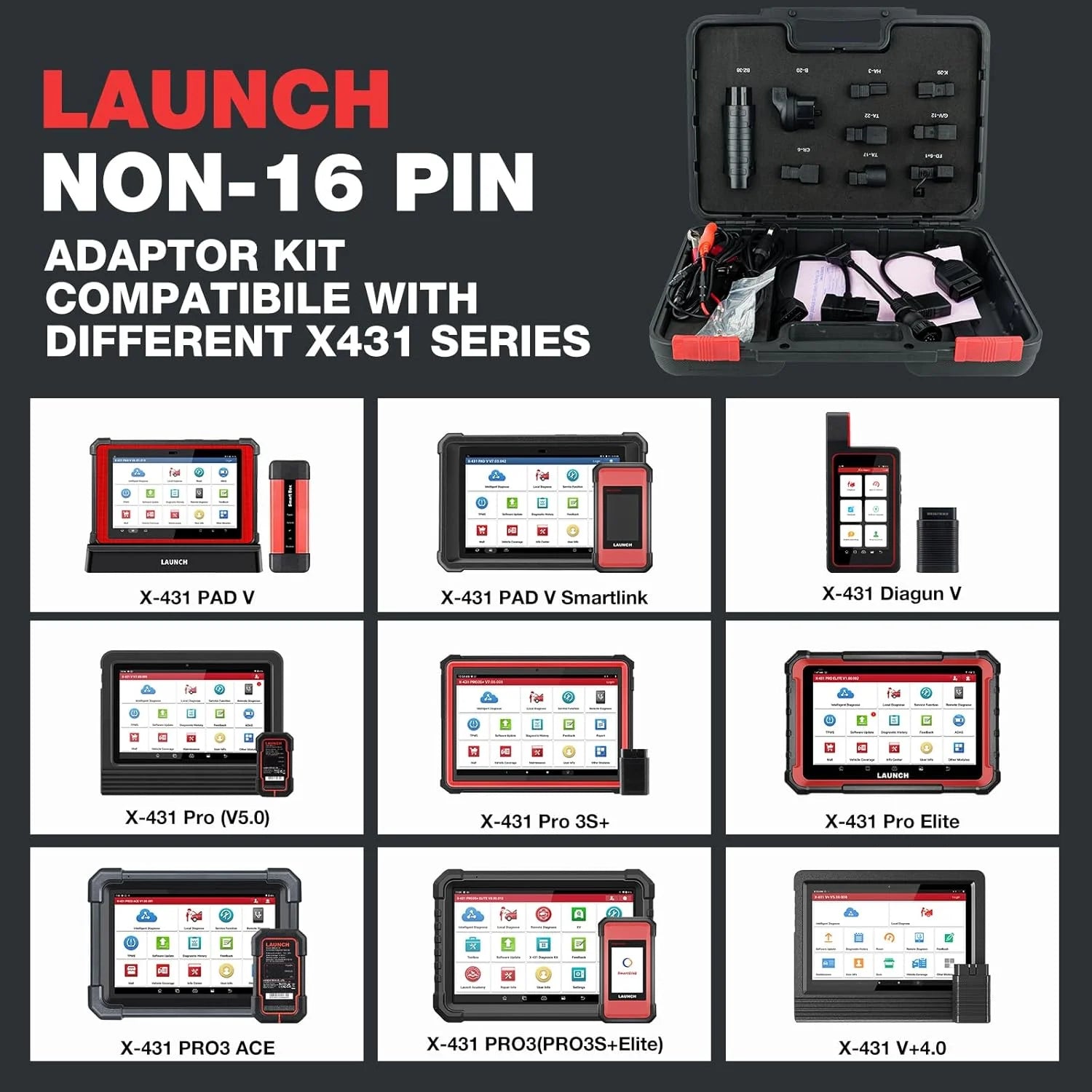 LAUNCH Non-16 Pin Adapter Kit OE-Compliant Connectors Compatible for All LAUNCH X-431 Diagnostic Tool [Pro3s,pro v5.0,pad v etc]