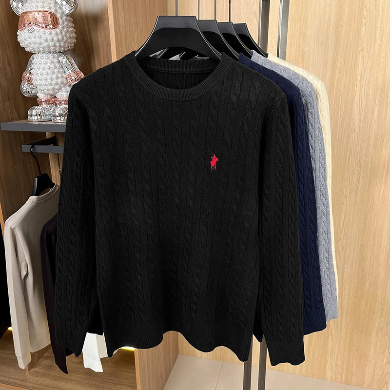 Luxury High-End Solid Color Long Sleeve Sweater Spring Autumn 2026 No.1 Sales Embroidered Fried Dough Twists Knitted