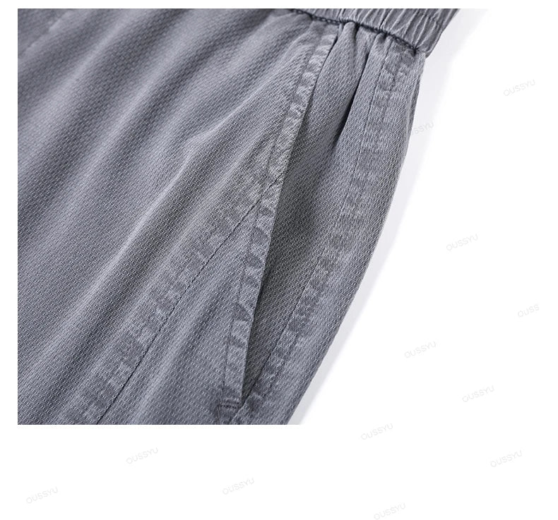 High Quality Summer Ultrathin Soft Lyocell Fabric Men's Casual Pants Elastic Waist Breathe Loose Straight Trousers Plus Size 5XL
