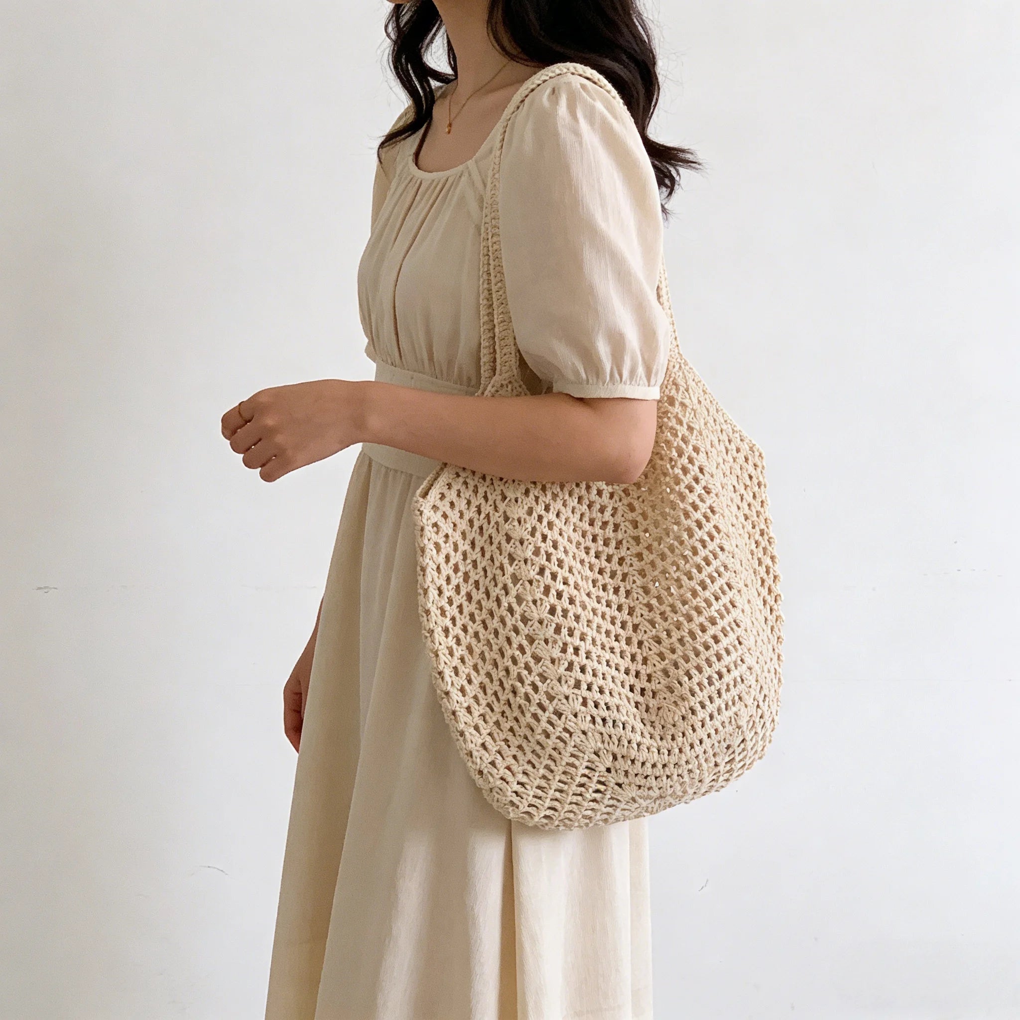 Beach Bags for Women - Women Beach Tote Bag, Summer Mesh Hollow Straw Tote Bag for Holiday Market