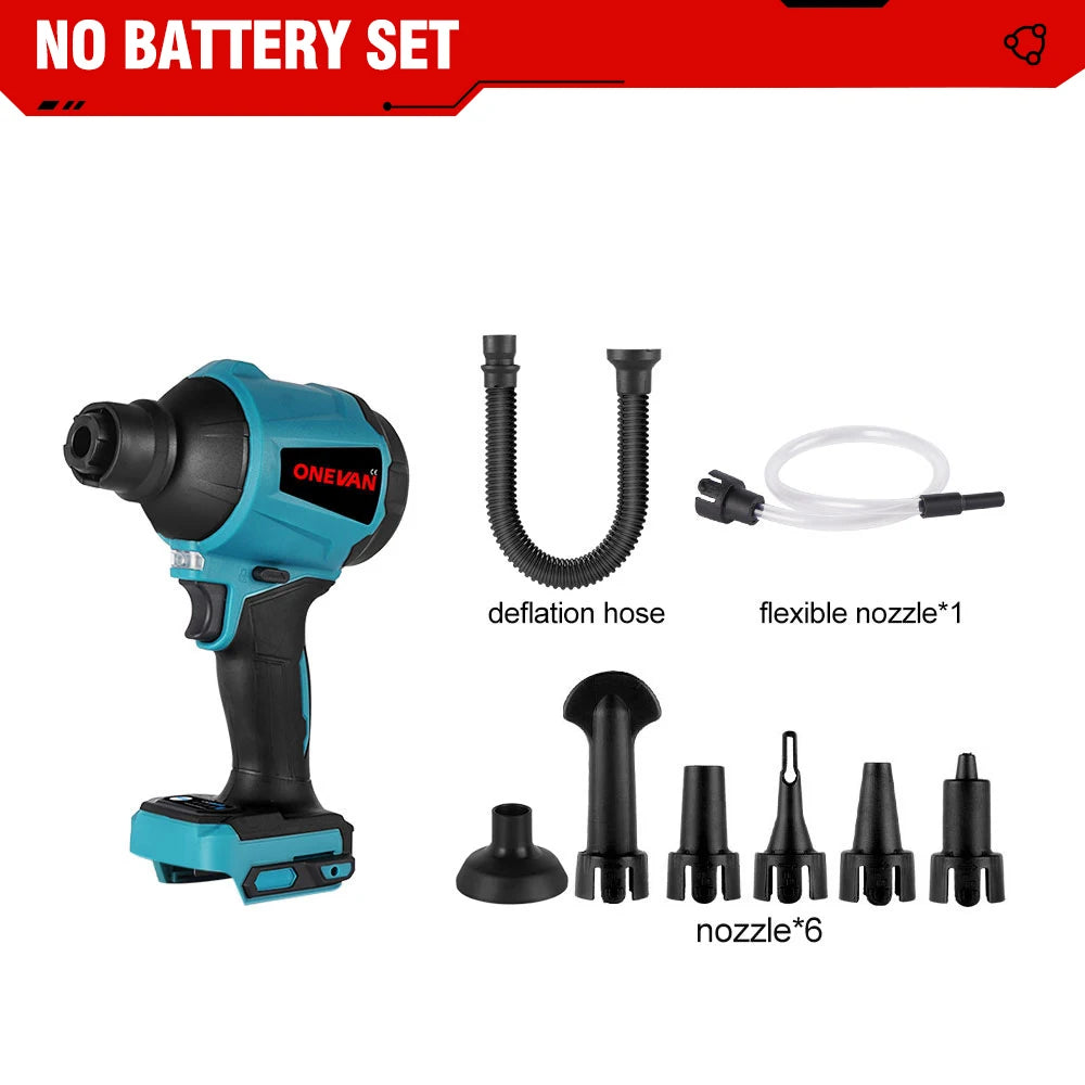 ONEVAN 6IN1 Wireless Air Blower 4000RPM Rechargeable 6Nozzle Mini Blower Dust Blower Inflator Vacuum For Makita 18V Battery Pin