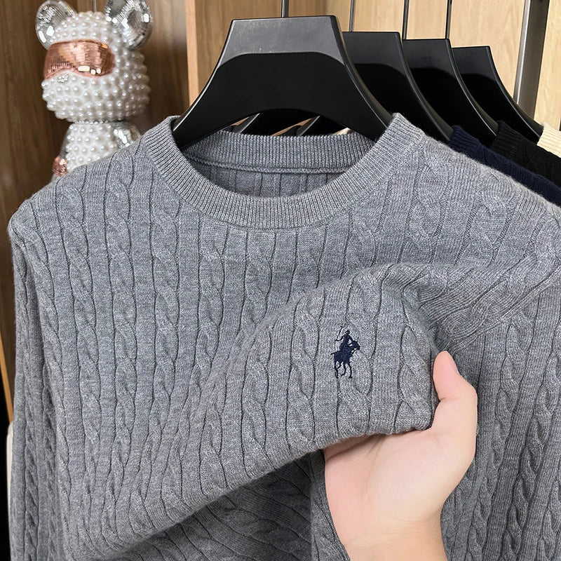 Luxury High-End Solid Color Long Sleeve Sweater Spring Autumn 2026 No.1 Sales Embroidered Fried Dough Twists Knitted