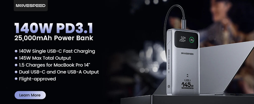 MOVESPEED 140W USB C Charger for MacBook Pro Air PD3.1 100W Type C Charging Station for iPhone 16 Lenovo Dell HP Surface Laptops