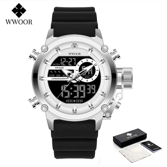 WWOOR New Fashion Military Sports Men's Nylon Watches Digital Quartz Wristwatch Waterproof Dual Display Clock Relogio Masculino