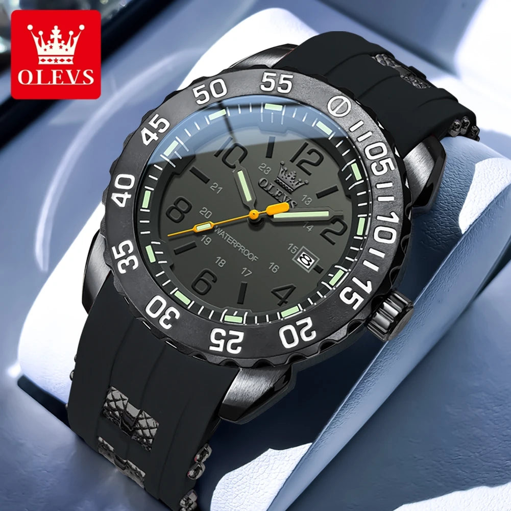 OLEVS 3688 Watches For Man Original Quartz Watch Waterproof Luminous Arabic Date Sports Watches Silicone Strap Box Gifts Reloj