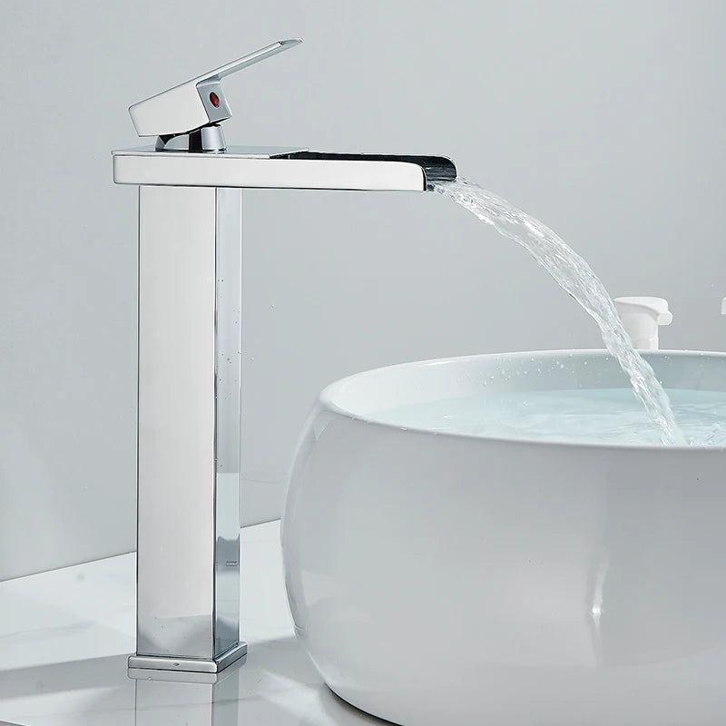 Waterfall Black Higher Basin Wash Basin Bathroom Cabinet Faucet Bathroom Nordic Black Paint Single Hole Faucet