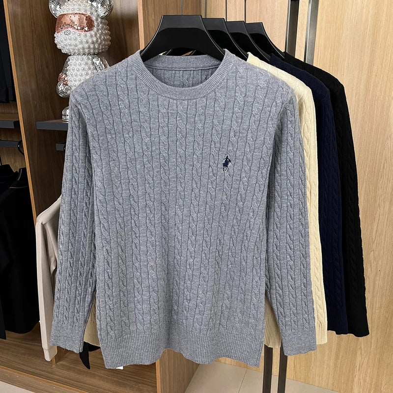 Luxury High-End Solid Color Long Sleeve Sweater Spring Autumn 2026 No.1 Sales Embroidered Fried Dough Twists Knitted
