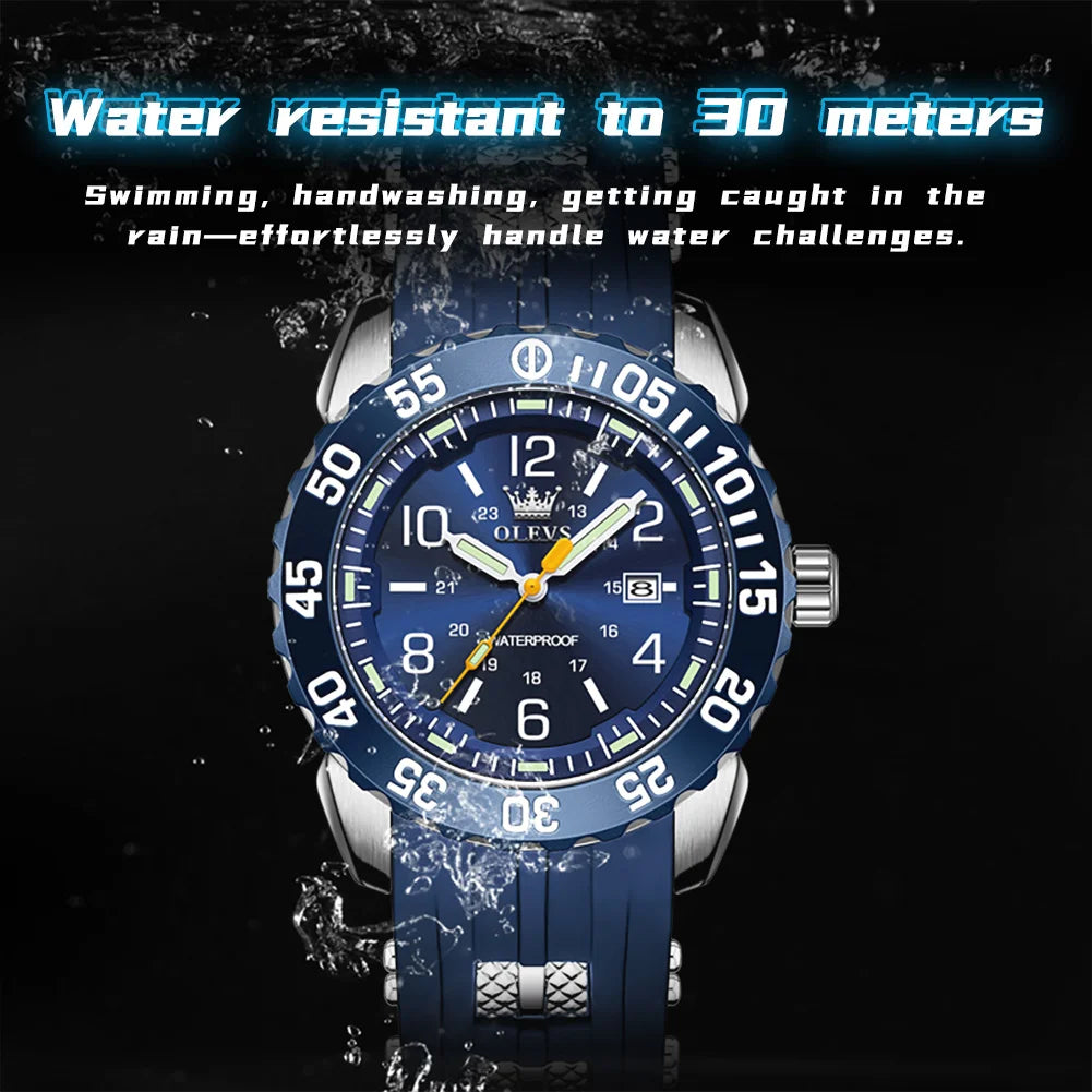 OLEVS 3688 Watches For Man Original Quartz Watch Waterproof Luminous Arabic Date Sports Watches Silicone Strap Box Gifts Reloj