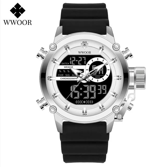WWOOR New Fashion Military Sports Men's Nylon Watches Digital Quartz Wristwatch Waterproof Dual Display Clock Relogio Masculino