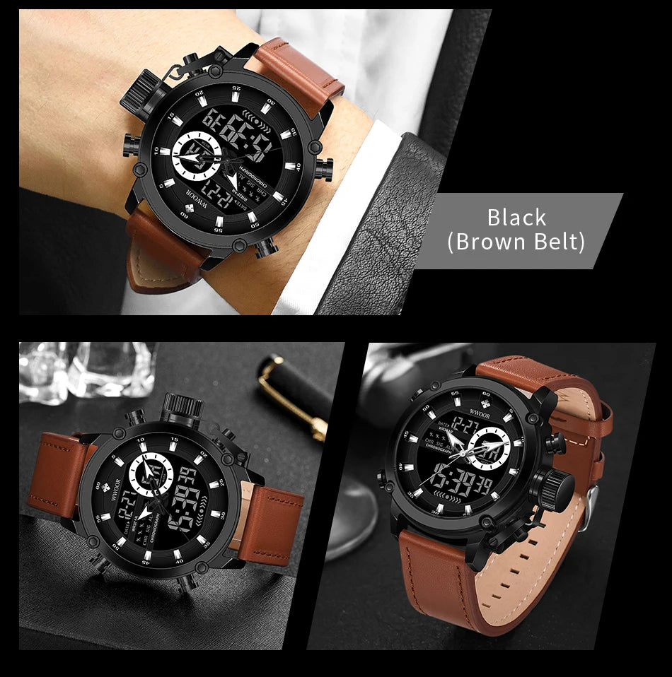 WWOOR New Fashion Military Sports Men's Nylon Watches Digital Quartz Wristwatch Waterproof Dual Display Clock Relogio Masculino