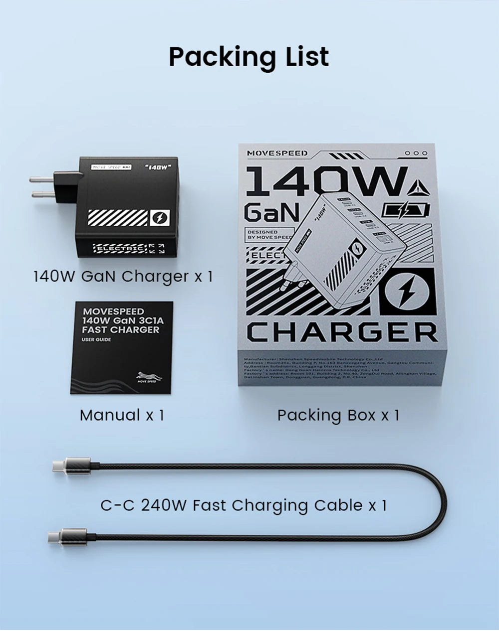 MOVESPEED 140W USB C Charger for MacBook Pro Air PD3.1 100W Type C Charging Station for iPhone 16 Lenovo Dell HP Surface Laptops